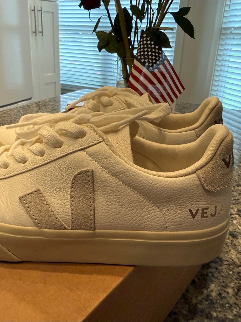 Veja Men’s Low-Top Sneakers in Cream with Suede V Detail. Used only twice!!